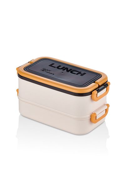 HOMEU 2-Tier Portable Food Container Lunch Box Lunch Box Storage Container Lunch Box with Fork and Spoon 1800ml