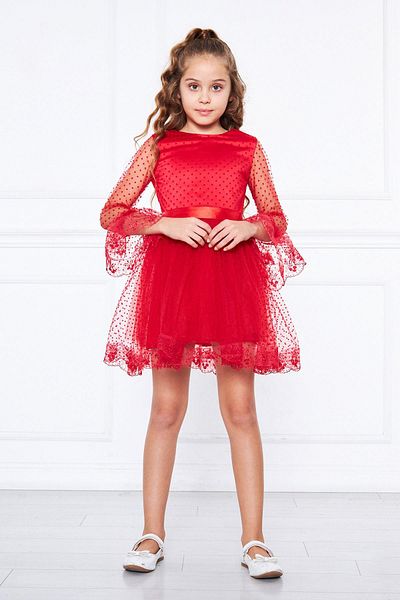 Modaviki Girls' Lace Long Sleeve Evening Dress Red Kvc3006