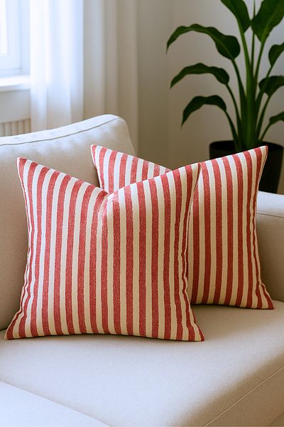 KAMİZ Striped Cotton Linen 2-Piece Throw Pillow Cover