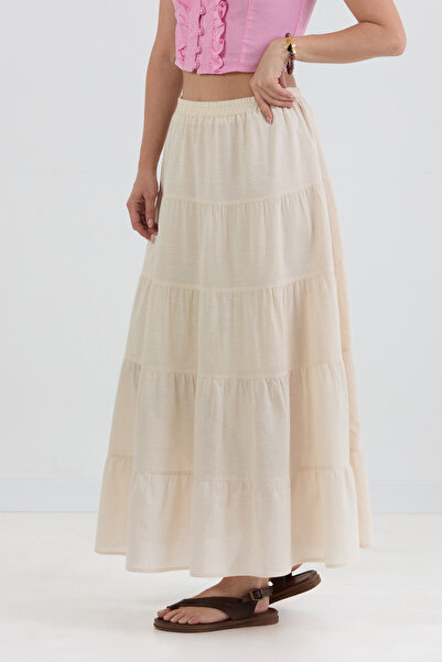 Fulla Moda Λινό φούστα με βολάν με ελαστική μέση