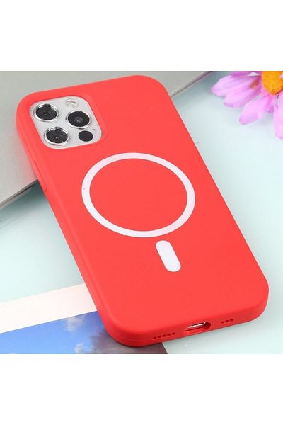 OEM Carcasă compatibilă cu Apple iPhone 13, silicon TPU, subțire, rezistentă la șocuri, roșie - cu încărcare wireless