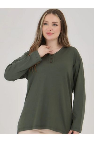 Stilmony Women's Plus Size Lycra V-Neck Combed Cotton Blouse