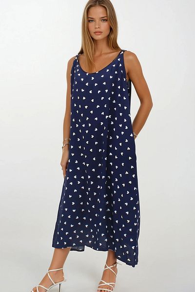 VAGGON Γυναικείο φόρεμα με μοτίβο με διπλή τσέπη Navy Blue Vs00271
