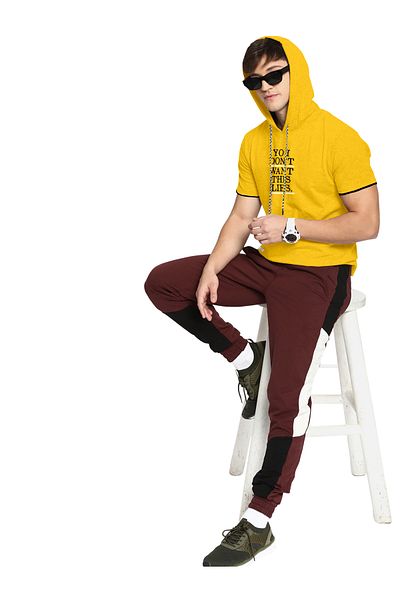 COLOR HUNT 100% Cotton Men's Trendy Half Sleeve T Shirt with Hoodie