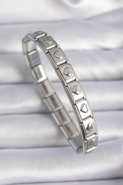 Mutenaura Stainless Steel Italian Charm Bracelet with Heart