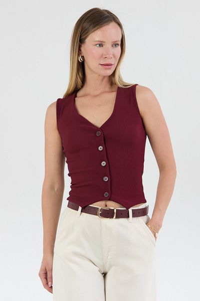 Fulla Moda Buttoned V-Neck Zero Sleeve Vest