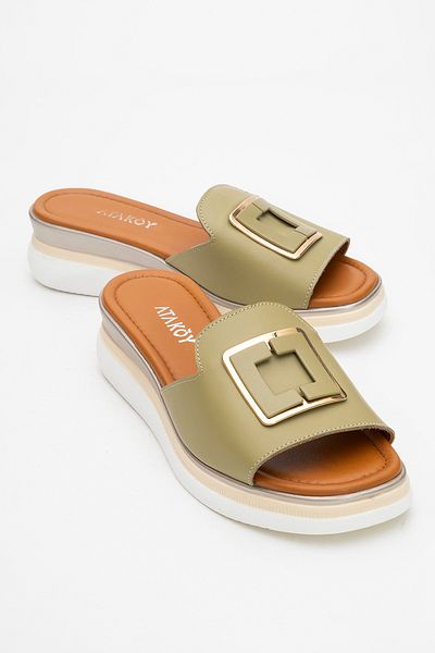 Ataköy Ayakkabı Women's Leather Buckle Slippers