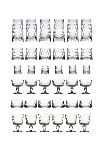 Paşabahçe Leafy 36 Piece Multi-Purpose, Cup, Bowl, Coffee Side, Ice Cream Bowl, Goblet Dowry Set