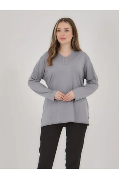 Stilmony Women's Plus Size Lycra V-Neck Combed Cotton Blouse