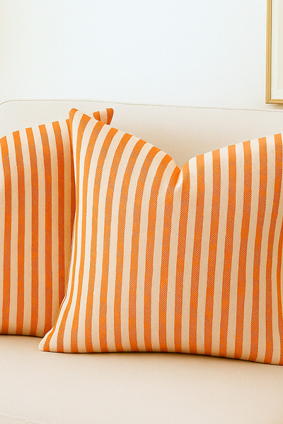 KAMİZ Striped Cotton Linen 2-Piece Throw Pillow Cover