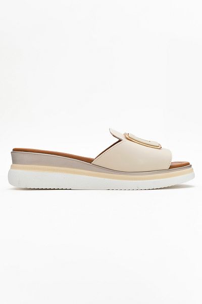 Ataköy Ayakkabı Women's Leather Buckle Slippers