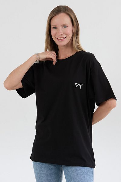 Fulla Moda Ribbon Embroidered Oversize T-Shirt