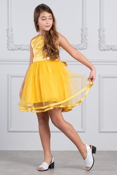 Modaviki Girls Satin and Tulle Evening Dress Yellow Kvc996