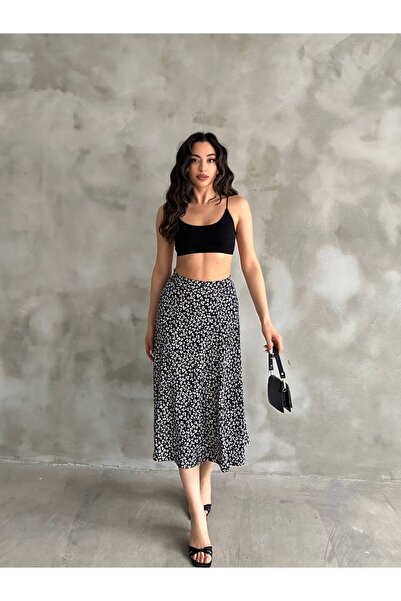 NOLYA MODA Yırtmaç Detaylı Midi Etek