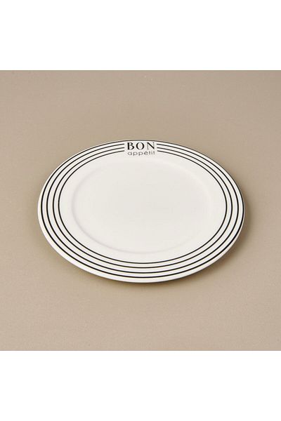 MATMEL Kitchen Elegant Curves Porcelain Pasta Plate - Black / White - 20 cm