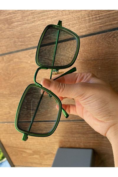 Merand Small Square Green Frame Green Glass Minimal Sunglasses High Quality Ce Certificate