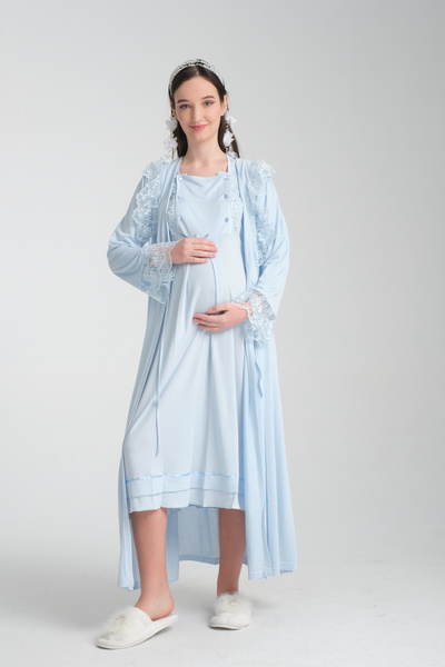 Effort Pijama Hamile Lohusa Gecelik Takımı Sabahlıklı Set Zarif Lohusa seti Effortt