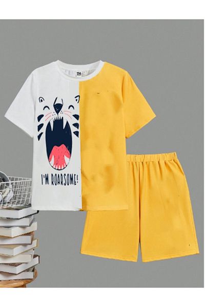 bebekpare Boy's Tshirt-Shorts Set Yellow Roarsome