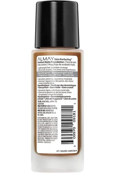 ALMAY Skin Perfecting Comfort Matte Foundation Liquid Makeup, Hypoallergenic - Warm Almond, 1 fl oz