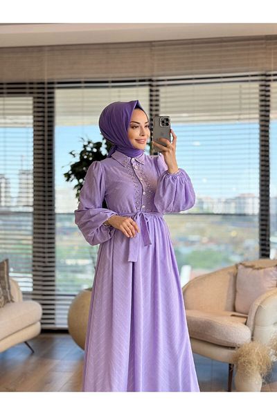 ALANURMODA Patı Stone Embroidered Patterned Dress