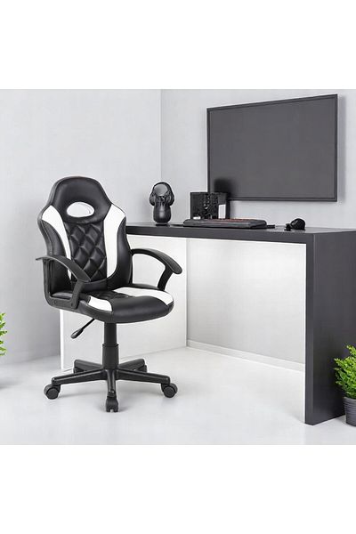 Kiwari Klaus Gaming Chair, PU+PVC,Wooden Frame,Fixed Arms,Lift Mechanism,Ergonomic Back, Adjustable Height