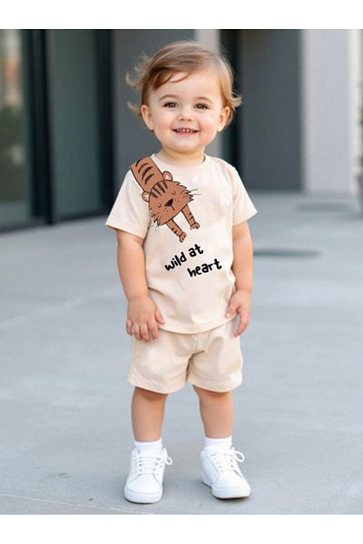 bebekpare Boy's Tshirt-Shorts Set Beige Wild