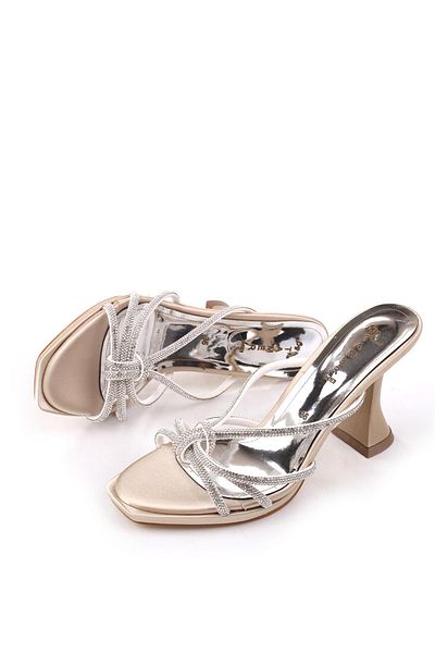 Papuçsepeti Shoe Basket 4747 Women's 9 cm Heel Stone Fancy Slippers