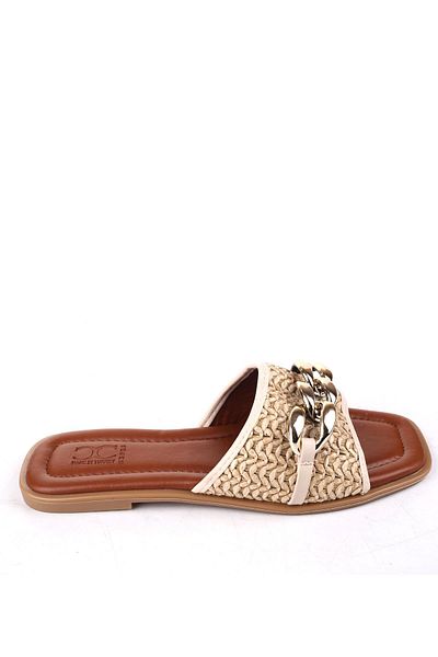 Papuçsepeti Shoe Basket Zş05 Chain Detailed Straw Daily Women's Slippers