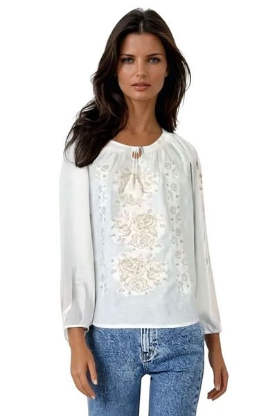 rody's forever DEC traditional women's blouse, pure white/antique gold, size 3XL