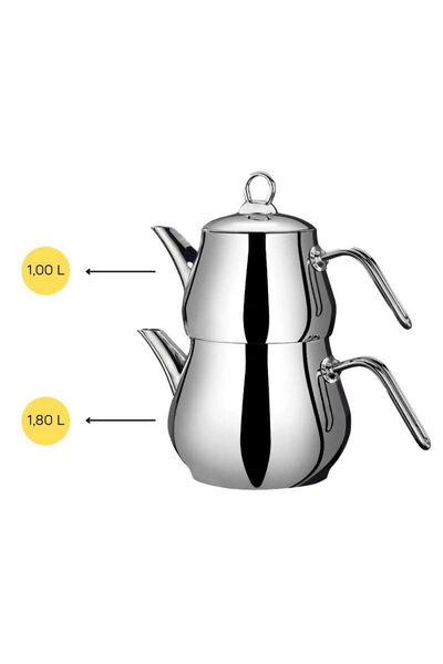 MATMEL Çayeli Midi Steel Teapot Set - Gray - 1.8 Lt + 1 Lt