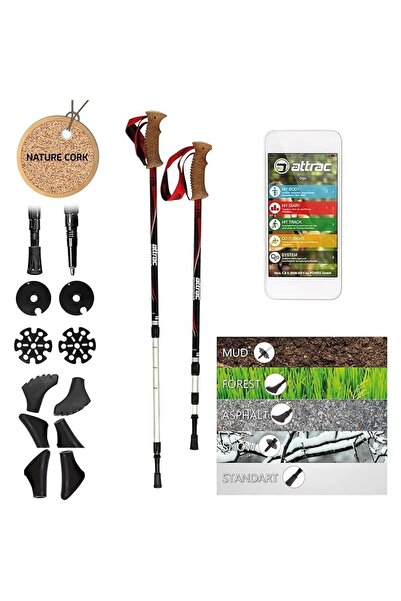 POWRX Set bețe de trekking pentru drumeții, 2 buc + 4 vârfuri, rozete pentru zăpadă, mâner din aluminiu și plută naturală, 67-136 cm