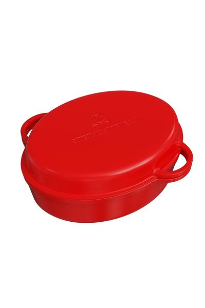 STEINZEITWERK par Excellence Enameled cast iron pot with lid, 6 l, 8kg, 2in1, oven,hob, gas, electric, induction,35x25x17cm,Red