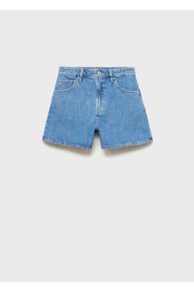 MANGO Woman Yüksek bel düz kesim denim şort