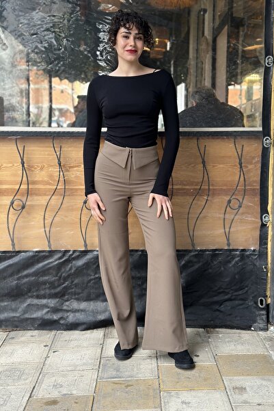 CurcunaShop Kadın Polivsikon Kumaş Çift Kemer Pantolon