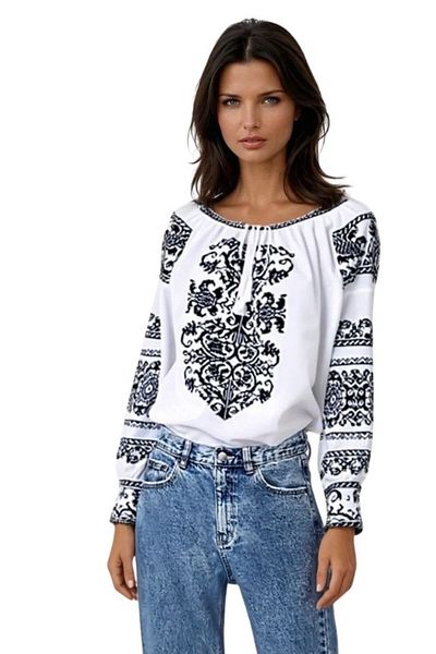rody's forever DEC traditional women's blouse, matte white/black, size 2XL