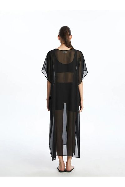 LC Waikiki LCW DREAM Rochie de plajă din șifon neagră cu decolteu în V