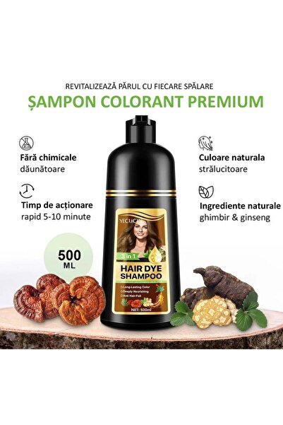 NOVA KISS Șampon Premium 3 în 1 pentru vopsirea părului, anti-cădere cu ghimbir și ginseng, 500 ml, #1 Negru