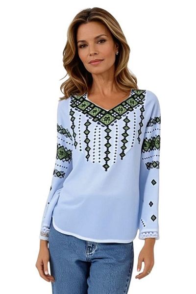 rody's forever Women's blouse type D24, white/green, size M