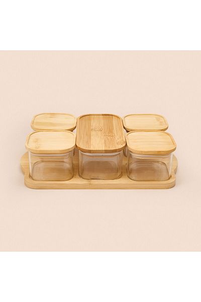 MİEN Mien 5-Piece Glass Breakfast Set - Light Brown / Transparent - 30X20 cm