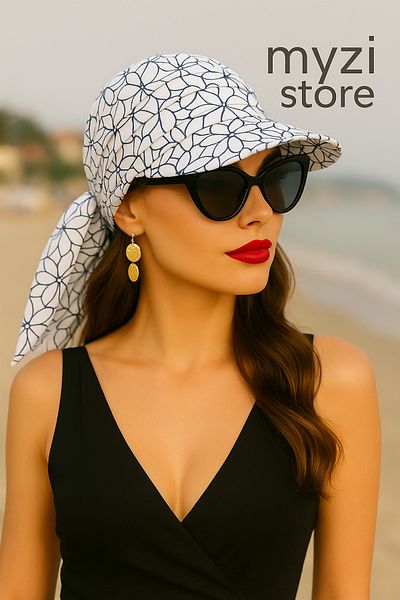 MYZİ STORE Women's Summer 100% Cotton Patterned Safari Tie-Up Bandana Visor