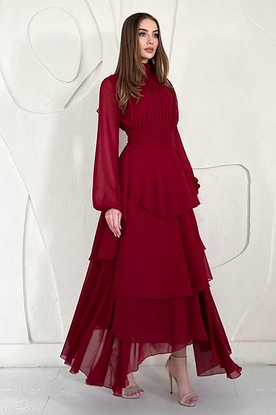 Elbee Fashion Woman Stand Collar Waist Detailed Dress