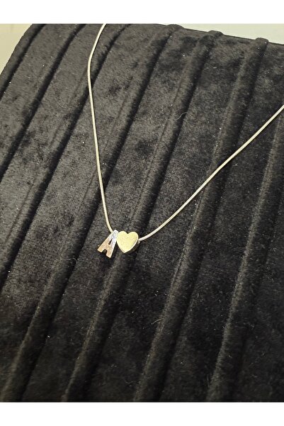 Gulsah's Store Çelik silver minimal kalpli harfli kolye