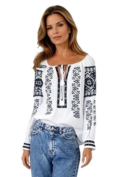 rody's forever DEC traditional women's blouse, pure white/gray, size 2XL