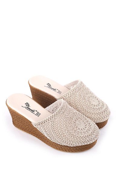 Papuçsepeti Shoe Basket Jade 4740 Women's 8 cm Wedge Heeled Straw Knitted Slippers