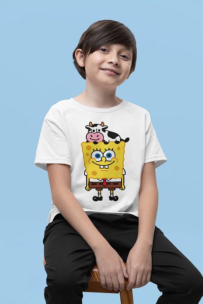 SEVBANO Tricou unisex pentru copii cu desene animate cu imprimeu Spongebob (vârsta 1-12)