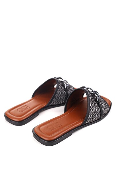 Papuçsepeti Shoe Basket Zş05 Chain Detailed Straw Daily Women's Slippers