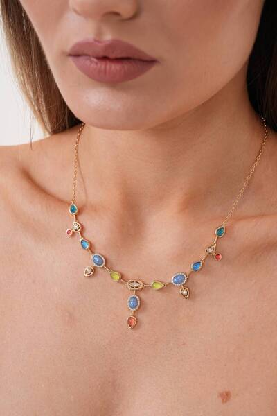 TAKU Renkli Taşlı Zarif Kolye