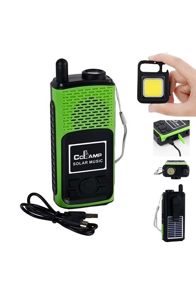 FİAPFO APF® Multifunctional Set – Green Solar Bluetooth Speaker with FM Radio & Metal Keychain