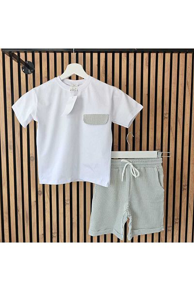 MUMİKİDS Boys Summer T-Shirt - Shorts with Pockets Bottom Top Holiday 2 Piece Set