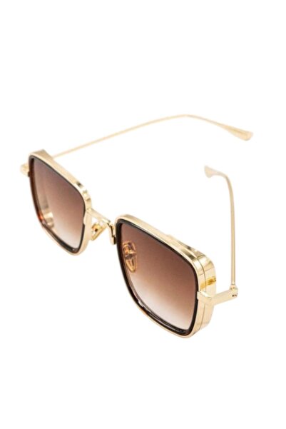 Merand Small Square Gold-Gold Frame Brown Glass Minimal Sunglasses High Quality Ce Certificate